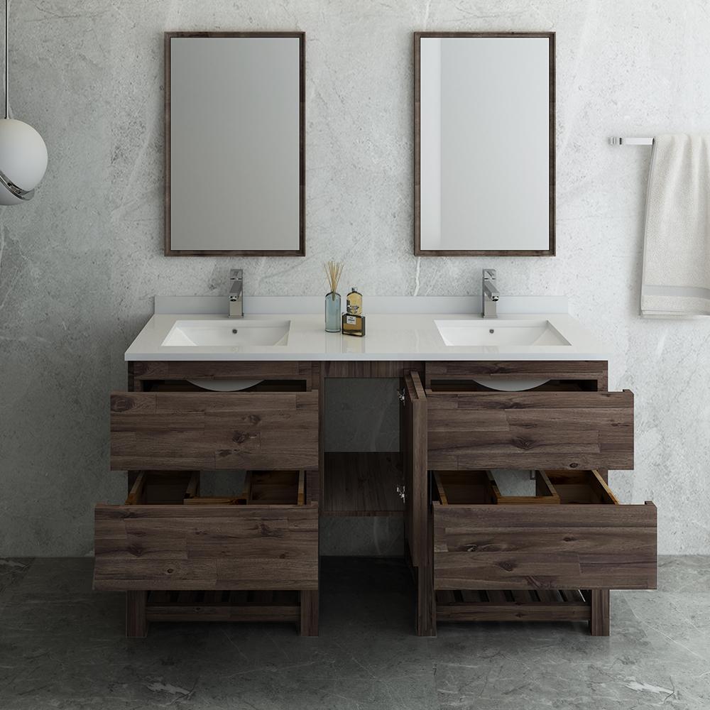 Fresca Formosa 60" Floor Standing Double Sink Modern Bathroom Vanity w/ Open Bottom & Mirrors