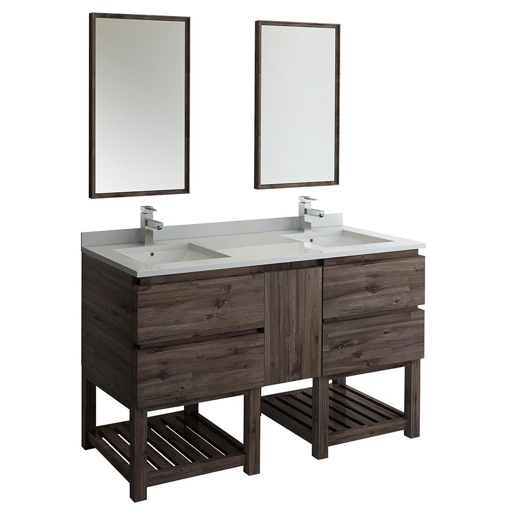 Fresca Formosa 60" Floor Standing Double Sink Modern Bathroom Vanity w/ Open Bottom & Mirrors