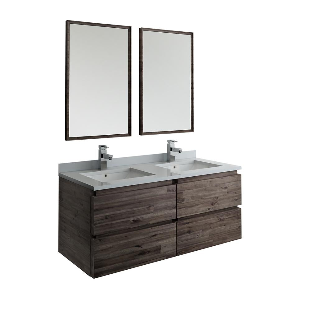 Fresca Formosa 48" Wall Hung Double Sink Modern Bathroom Vanity w/ Mirrors