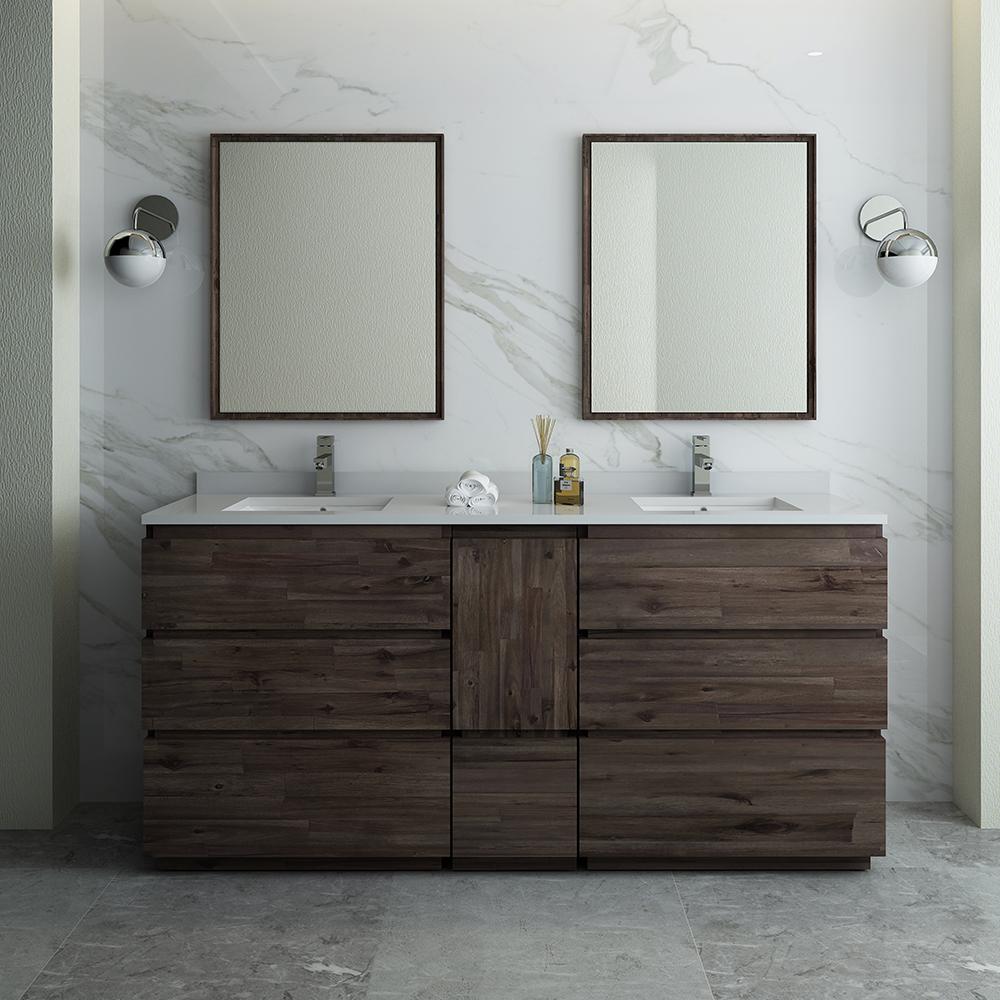 Fresca Formosa 72" Floor Standing Double Sink Modern Bathroom Vanity w/ Mirrors