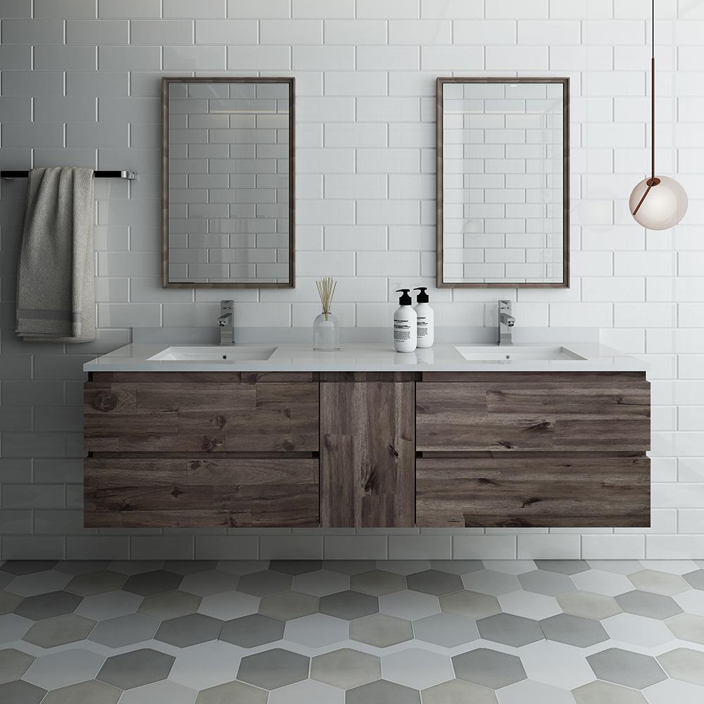 Fresca Formosa 72" Wall Hung Double Sink Modern Bathroom Vanity w/ Mirrors