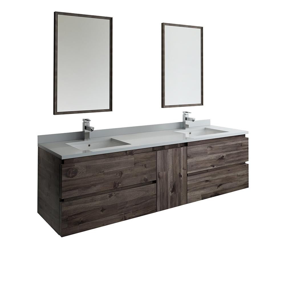 Fresca Formosa 72" Wall Hung Double Sink Modern Bathroom Vanity w/ Mirrors