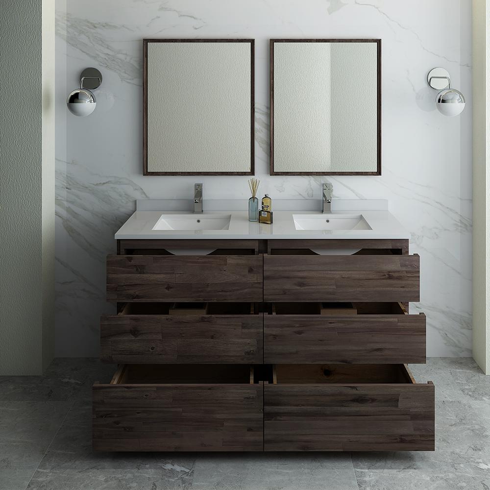 Fresca Formosa 60" Floor Standing Double Sink Modern Bathroom Vanity w/ Mirrors