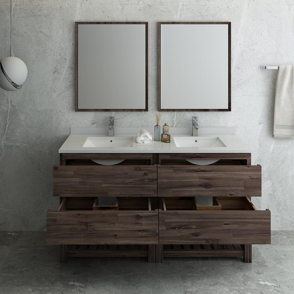 Fresca Formosa 60" Floor Standing Double Sink Modern Bathroom Vanity w/ Open Bottom & Mirrors