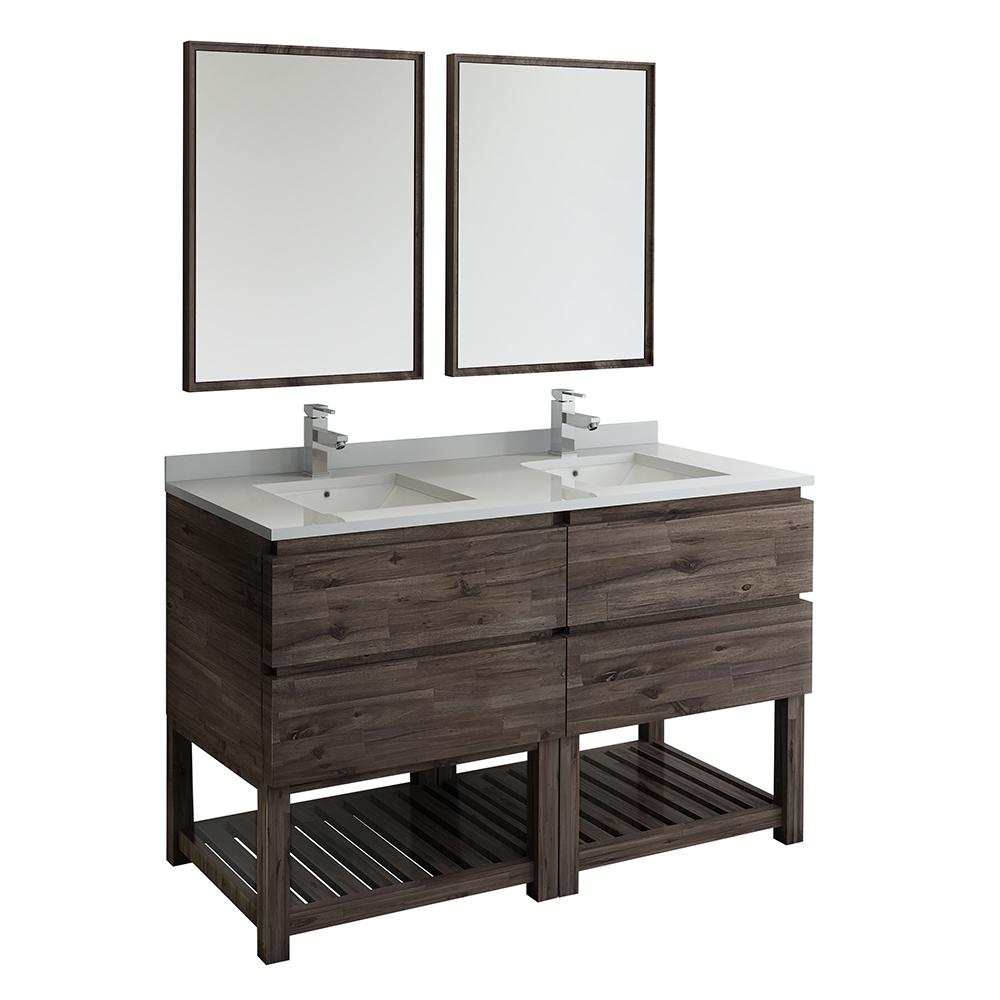 Fresca Formosa 60" Floor Standing Double Sink Modern Bathroom Vanity w/ Open Bottom & Mirrors