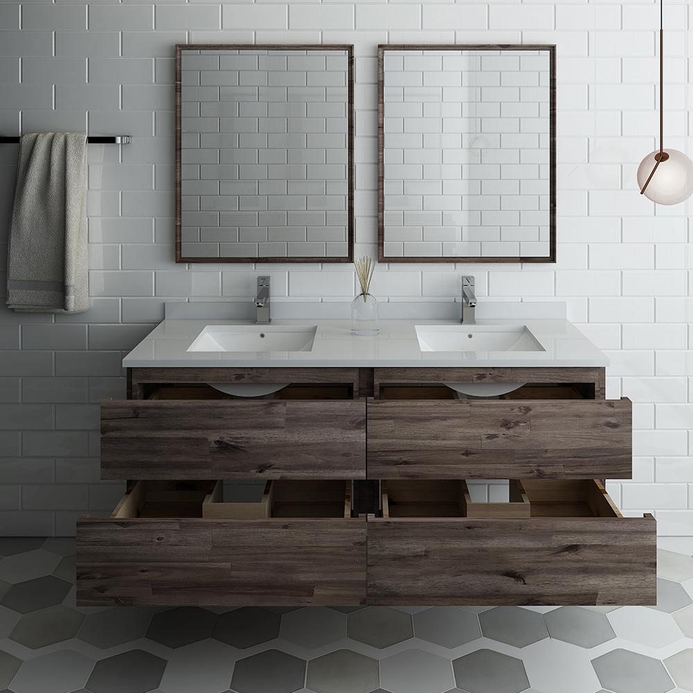 Fresca Formosa 60" Wall Hung Double Sink Modern Bathroom Vanity w/ Mirrors