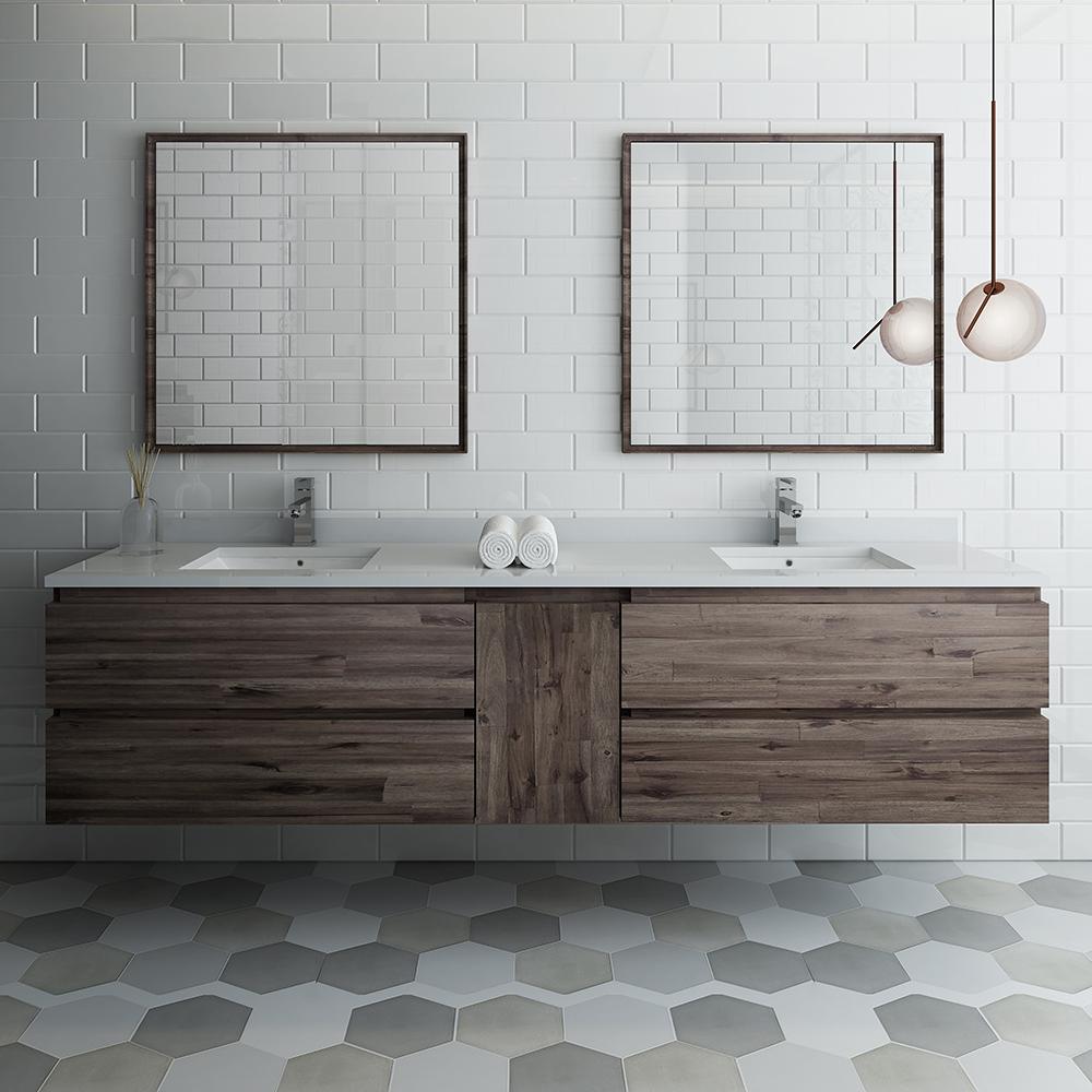 Fresca Formosa 84" Wall Hung Double Sink Modern Bathroom Vanity w/ Mirrors