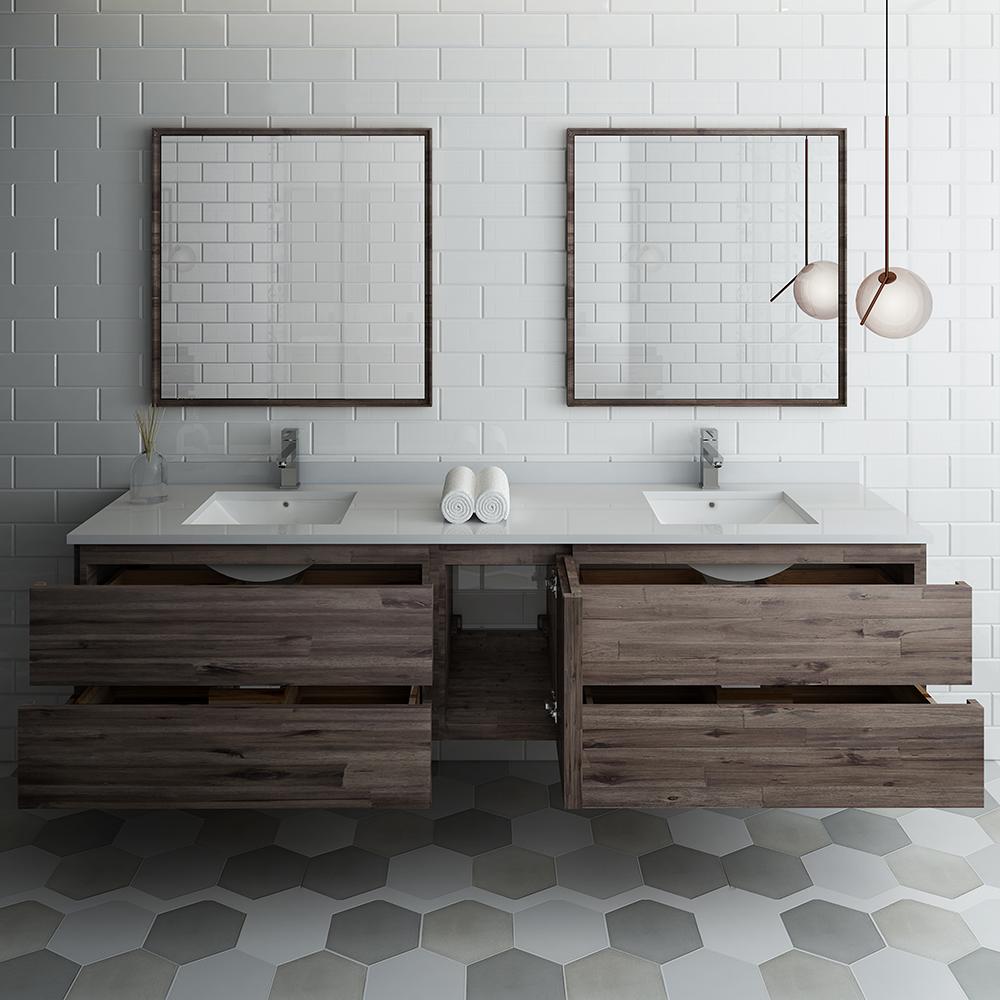 Fresca Formosa 84" Wall Hung Double Sink Modern Bathroom Vanity w/ Mirrors