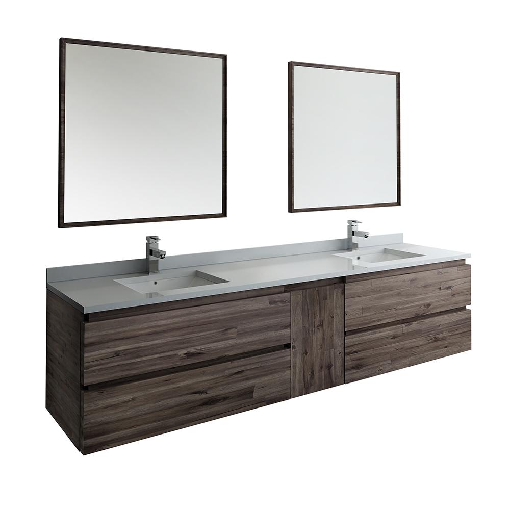 Fresca Formosa 84" Wall Hung Double Sink Modern Bathroom Vanity w/ Mirrors