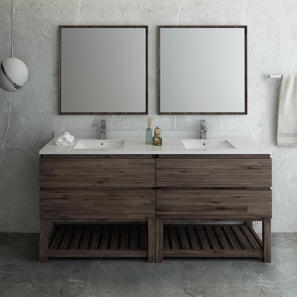 Fresca Formosa 72" Floor Standing Double Sink Modern Bathroom Vanity w/ Open Bottom & Mirrors