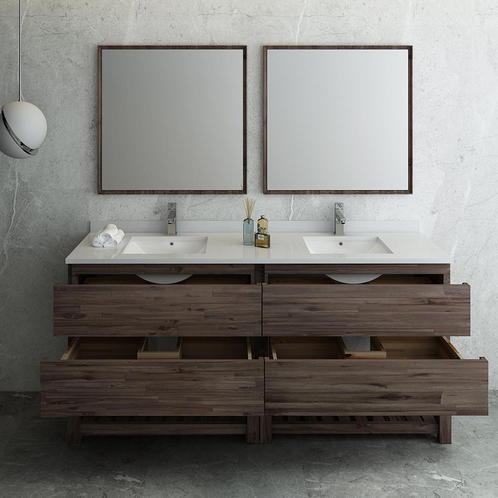 Fresca Formosa 72" Floor Standing Double Sink Modern Bathroom Vanity w/ Open Bottom & Mirrors