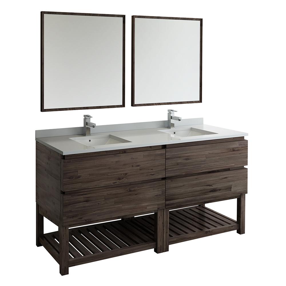 Fresca Formosa 72" Floor Standing Double Sink Modern Bathroom Vanity w/ Open Bottom & Mirrors