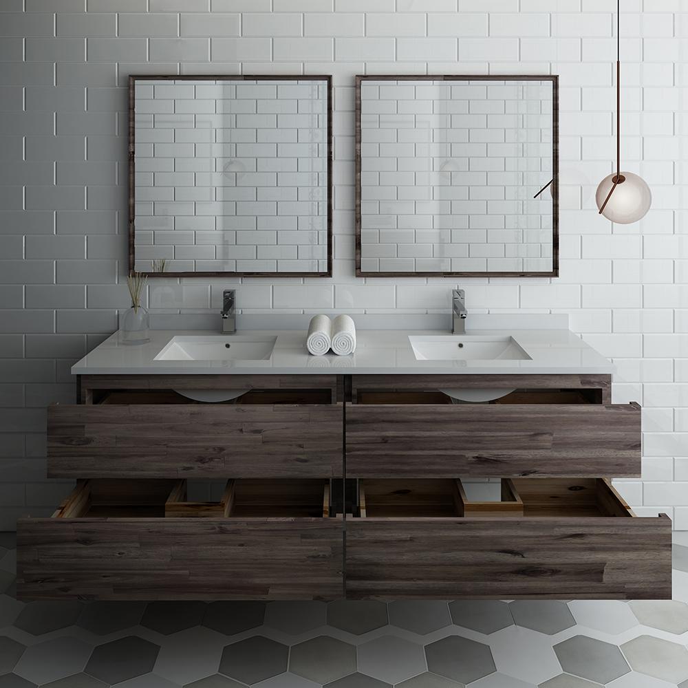 Fresca Formosa 72" Wall Hung Double Sink Modern Bathroom Vanity w/ Mirrors