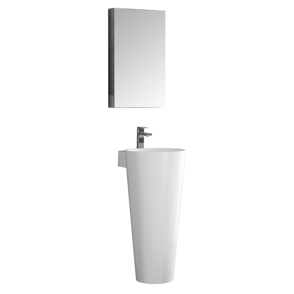 Fresca Messina 16" White Pedestal Sink w Medicine Cabinet - Modern Bathroom Vanity