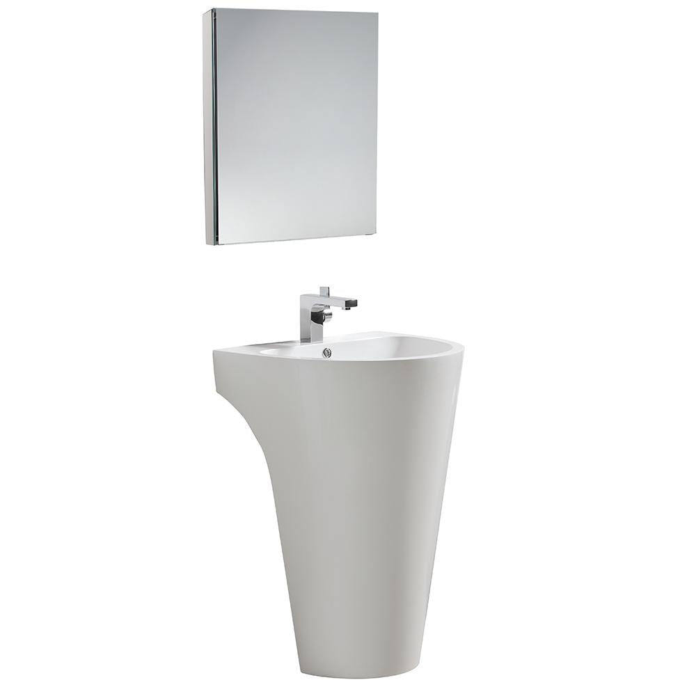 Fresca Parma 24" White Pedestal Sink w/ Medicine Cabinet - Modern Bathroom Vanity