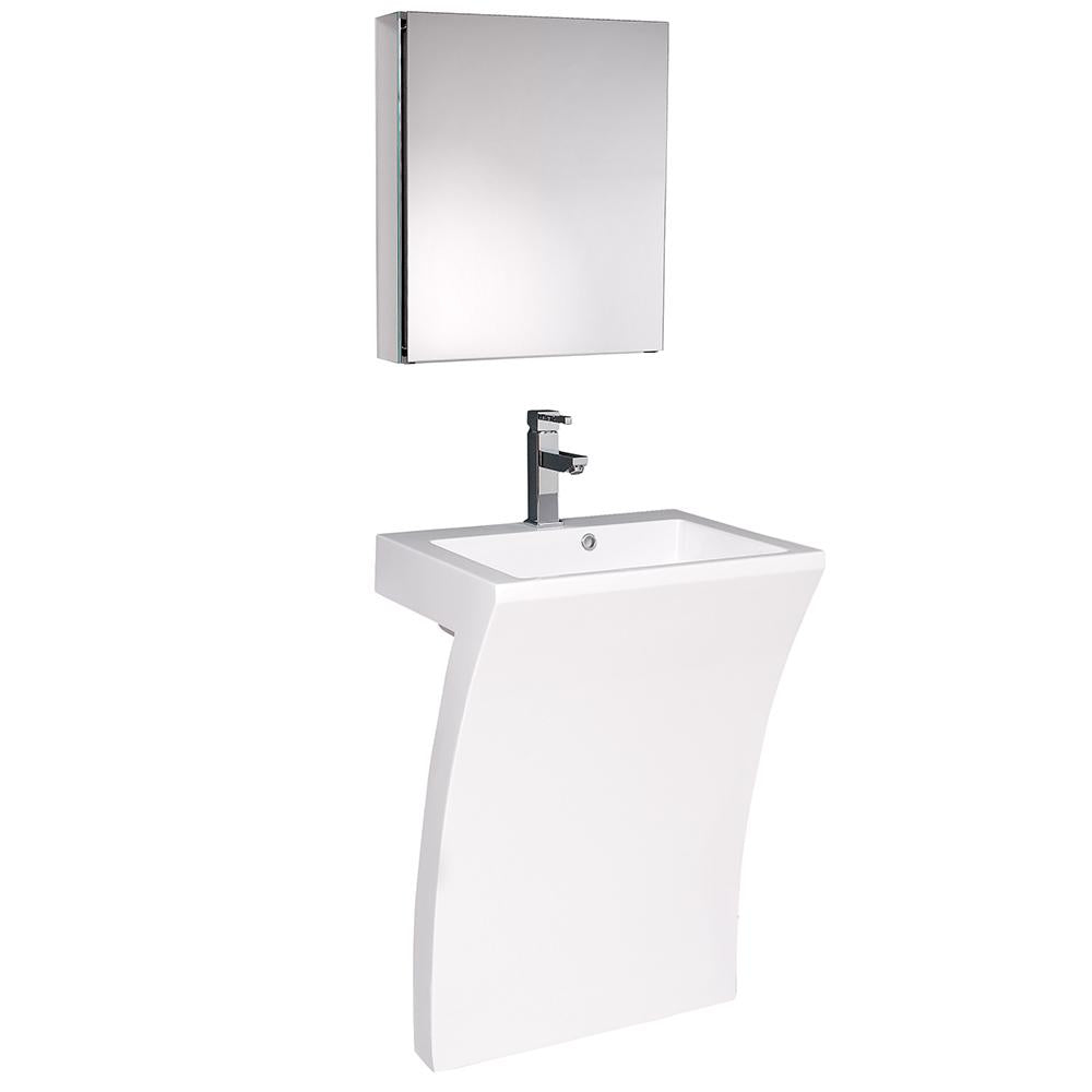Fresca Quadro 23" White Pedestal Sink w/ Medicine Cabinet - Modern Bathroom Vanity