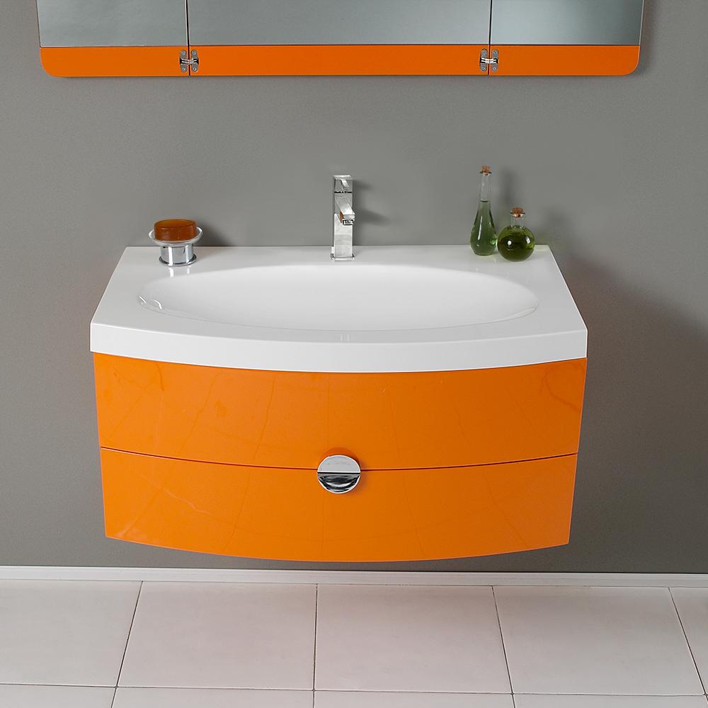 Fresca Energia 36" Orange Modern Bathroom Vanity w/ Three Panel Folding Mirror