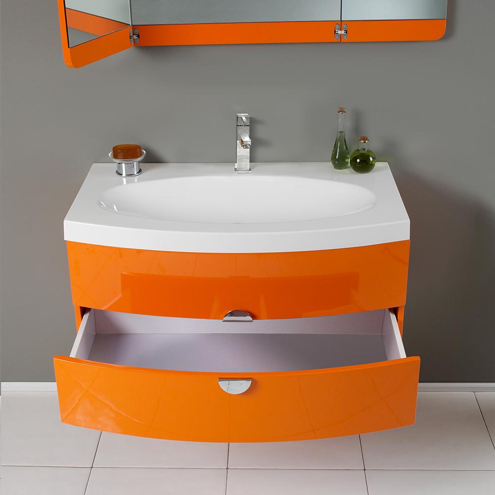 Fresca Energia 36" Orange Modern Bathroom Vanity w/ Three Panel Folding Mirror