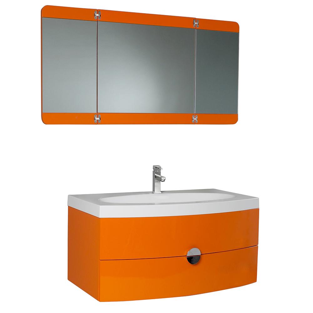 Fresca Energia 36" Orange Modern Bathroom Vanity w/ Three Panel Folding Mirror