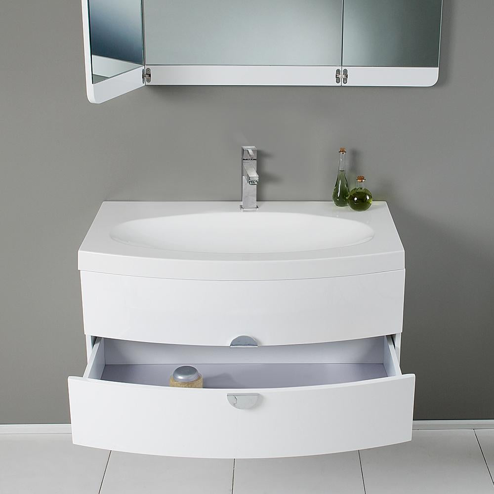 Fresca Energia 36" White Modern Bathroom Vanity w/ Three Panel Folding Mirror