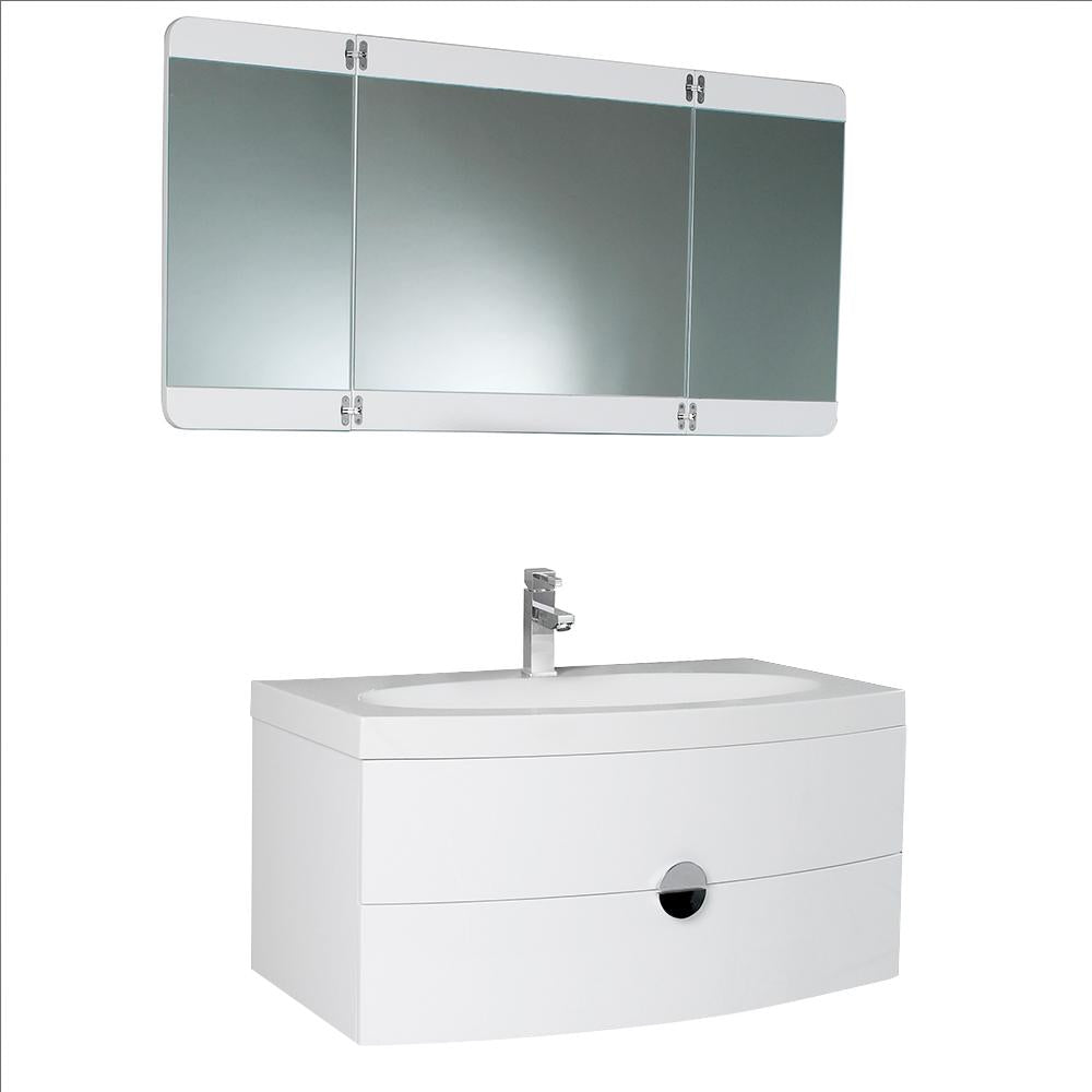Fresca Energia 36" White Modern Bathroom Vanity w/ Three Panel Folding Mirror