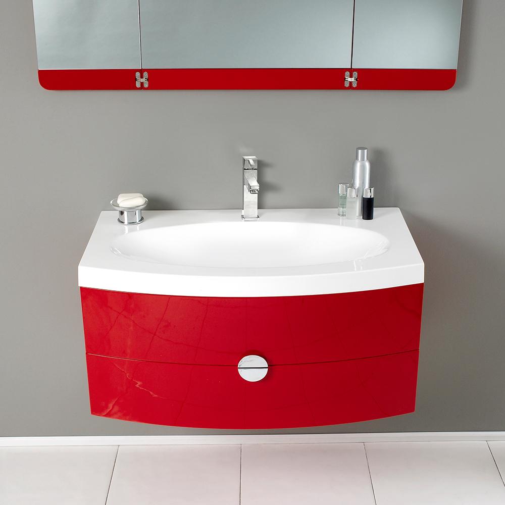 Fresca Energia 36" Red Modern Bathroom Vanity w/ Three Panel Folding Mirror