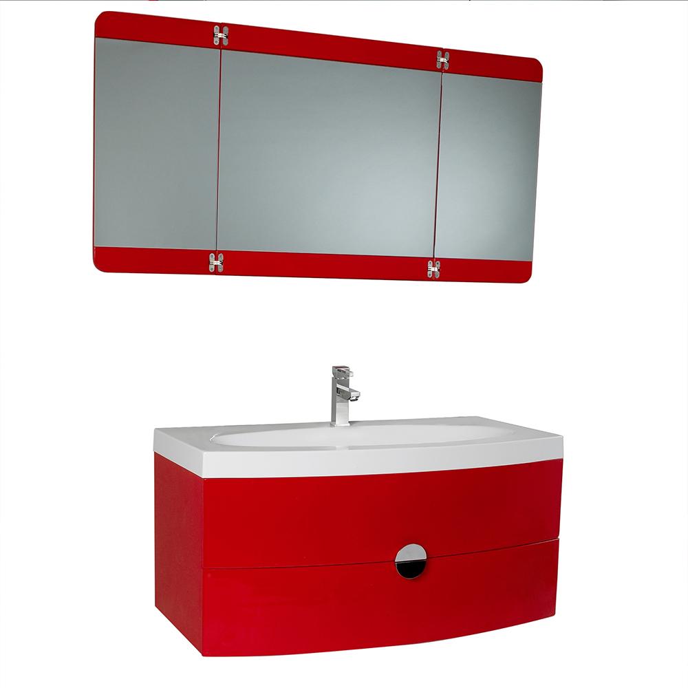 Fresca Energia 36" Red Modern Bathroom Vanity w/ Three Panel Folding Mirror
