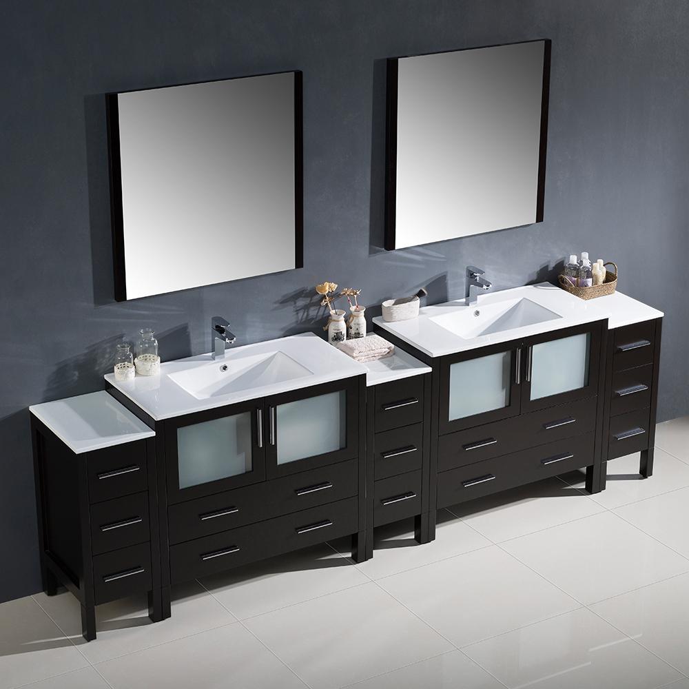 Fresca Torino 108" Espresso Modern Double Sink Bathroom Vanity w/ 3 Side Cabinets & Integrated Sinks