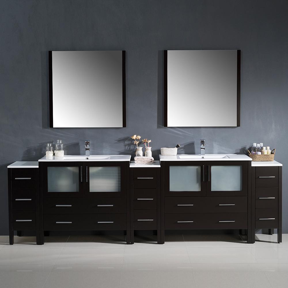 Fresca Torino 108" Espresso Modern Double Sink Bathroom Vanity w/ 3 Side Cabinets & Integrated Sinks