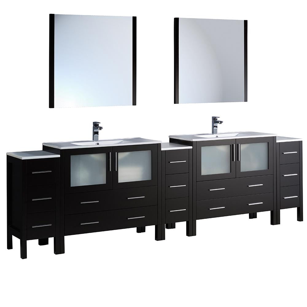 Fresca Torino 108" Espresso Modern Double Sink Bathroom Vanity w/ 3 Side Cabinets & Integrated Sinks