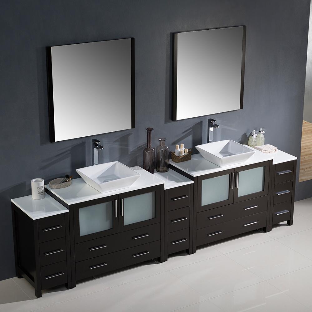 Fresca Torino 108" Espresso Modern Double Sink Bathroom Vanity w/ 3 Side Cabinets & Vessel Sinks