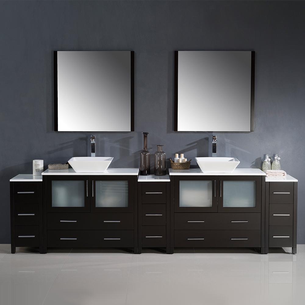 Fresca Torino 108" Espresso Modern Double Sink Bathroom Vanity w/ 3 Side Cabinets & Vessel Sinks
