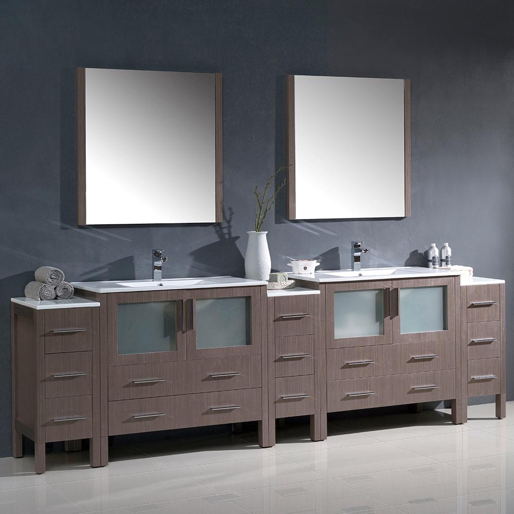 Fresca-Torino-108"-Gray-Oak-Modern-Double-Sink-Bathroom-Vanity-w/-3-Side-Cabinets-&-Integrated-Sinks-(FVN62-108GO-UNS)