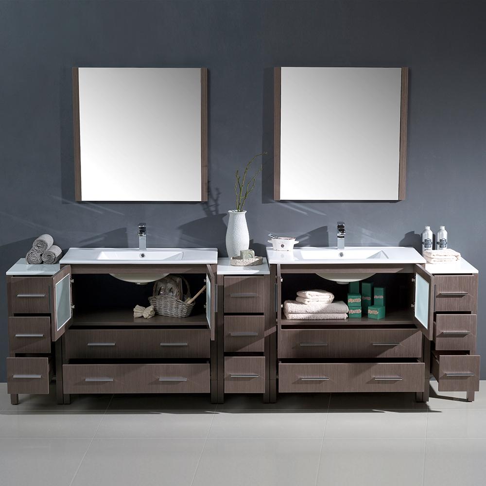 Fresca Torino 108" Gray Oak Modern Double Sink Bathroom Vanity w/ 3 Side Cabinets & Integrated Sinks