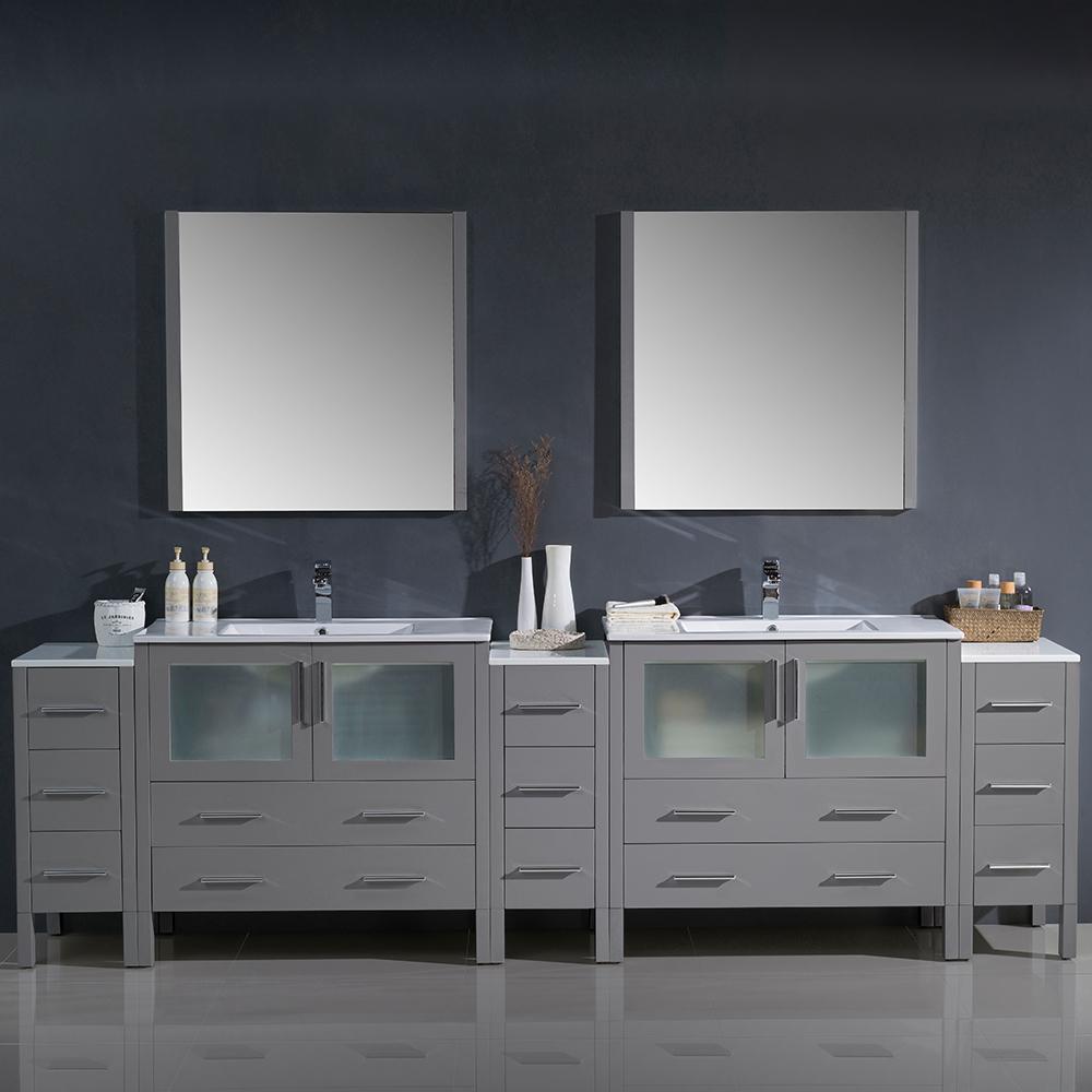 Fresca Torino 108" Gray Modern Double Sink Bathroom Vanity w/ 3 Side Cabinets & Integrated Sinks