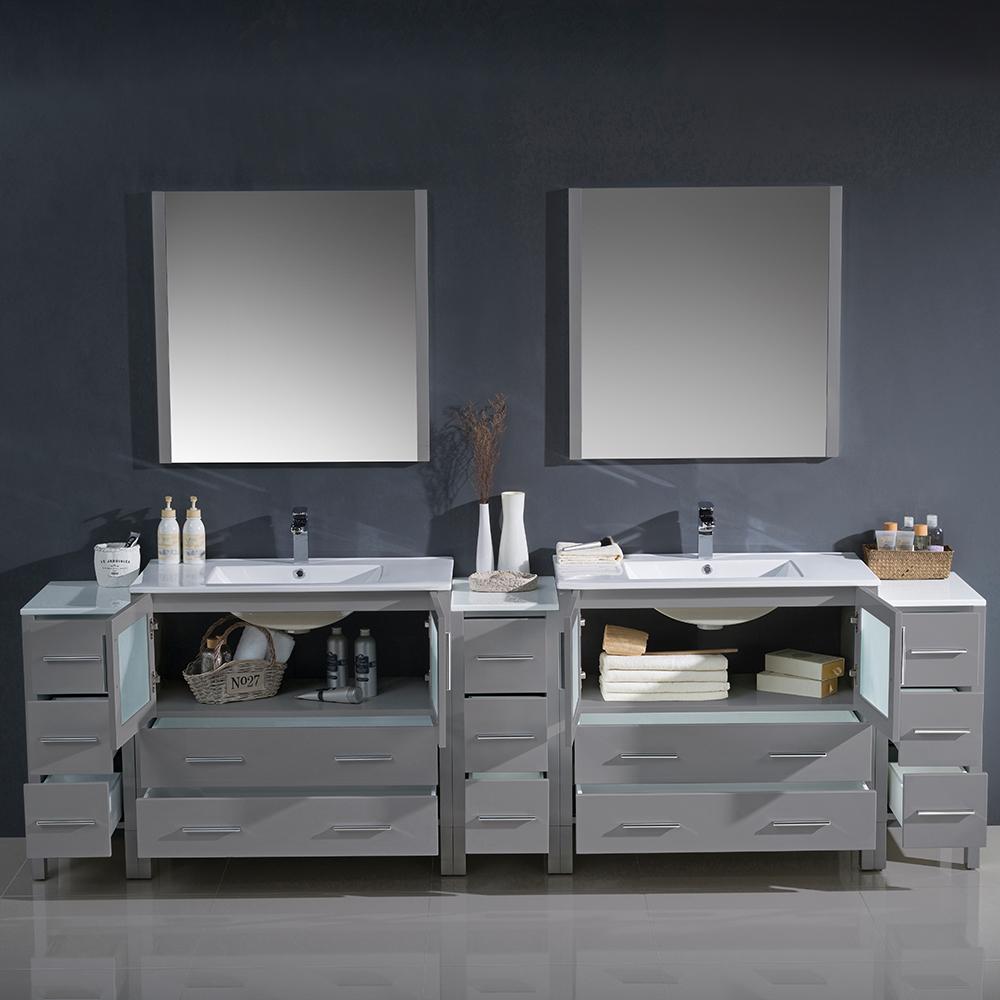 Fresca Torino 108" Gray Modern Double Sink Bathroom Vanity w/ 3 Side Cabinets & Integrated Sinks