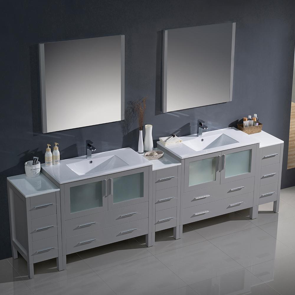 Fresca Torino 108" Gray Modern Double Sink Bathroom Vanity w/ 3 Side Cabinets & Integrated Sinks