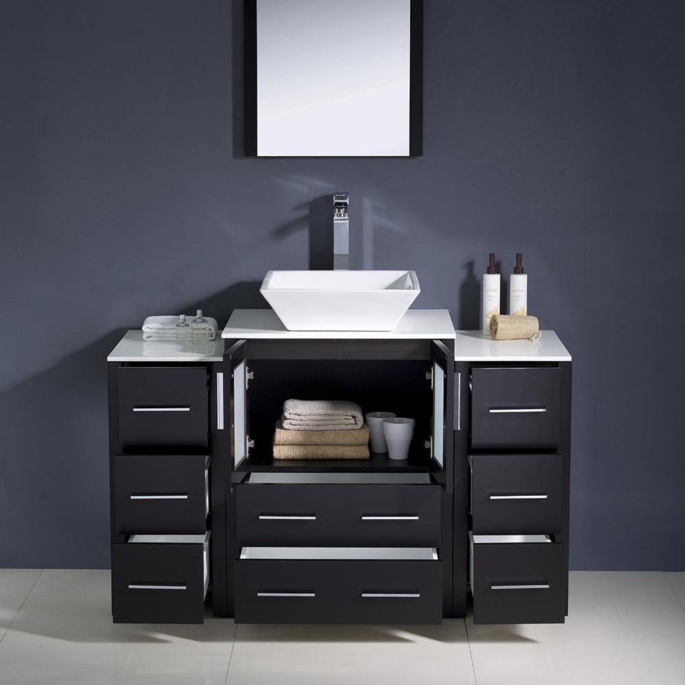 Fresca Torino 48" Espresso Modern Bathroom Vanity w/ 2 Side Cabinets & Vessel Sink