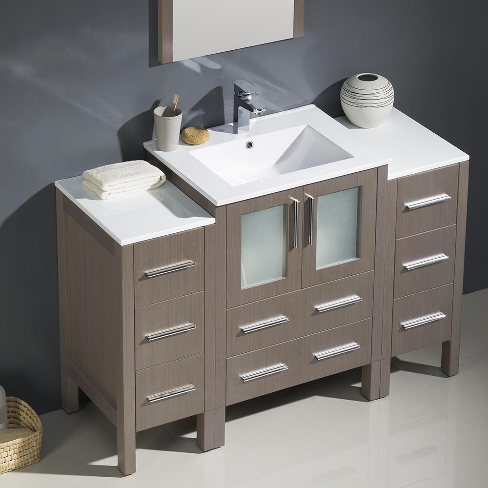 Fresca Torino 48" Gray Oak Modern Bathroom Vanity w/ 2 Side Cabinets & Integrated Sink