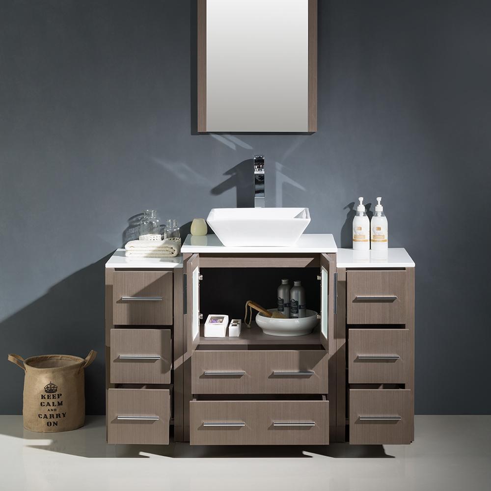 Fresca Torino 48" Gray Oak Modern Bathroom Vanity w/ 2 Side Cabinets & Vessel Sink