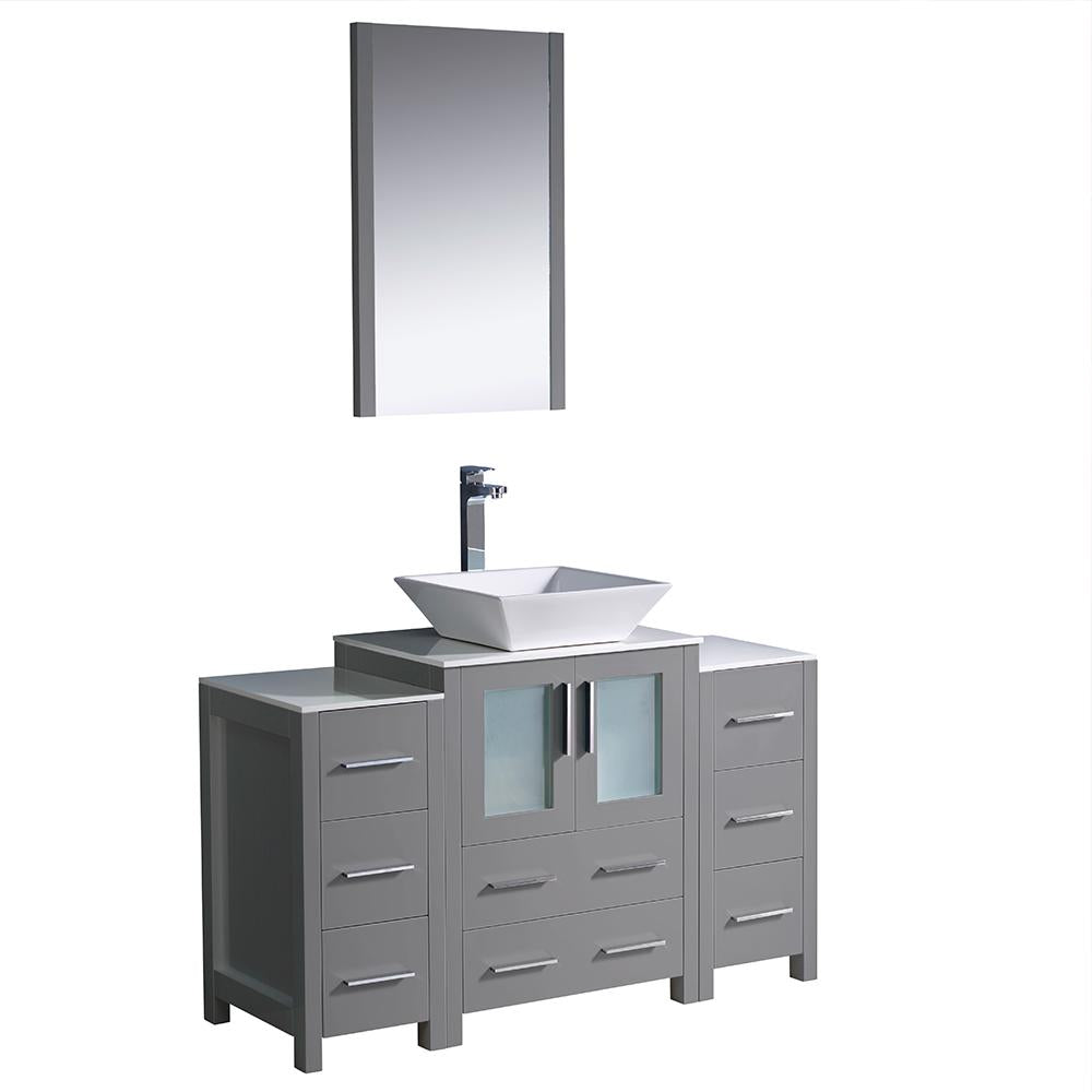 Fresca Torino 48" Gray Modern Bathroom Vanity w/ 2 Side Cabinets & Vessel Sink