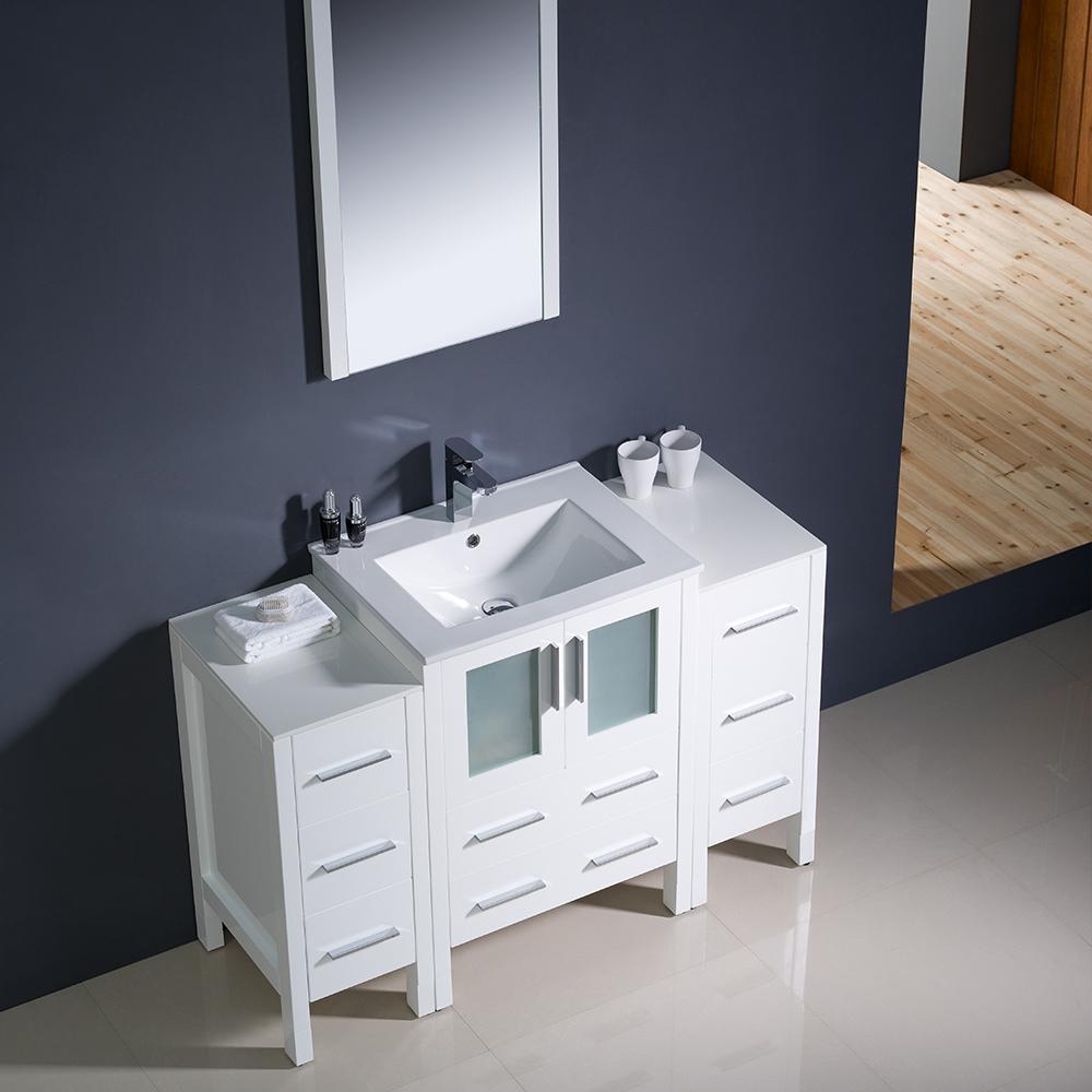Fresca Torino 48" White Modern Bathroom Vanity w/ 2 Side Cabinets & Integrated Sink