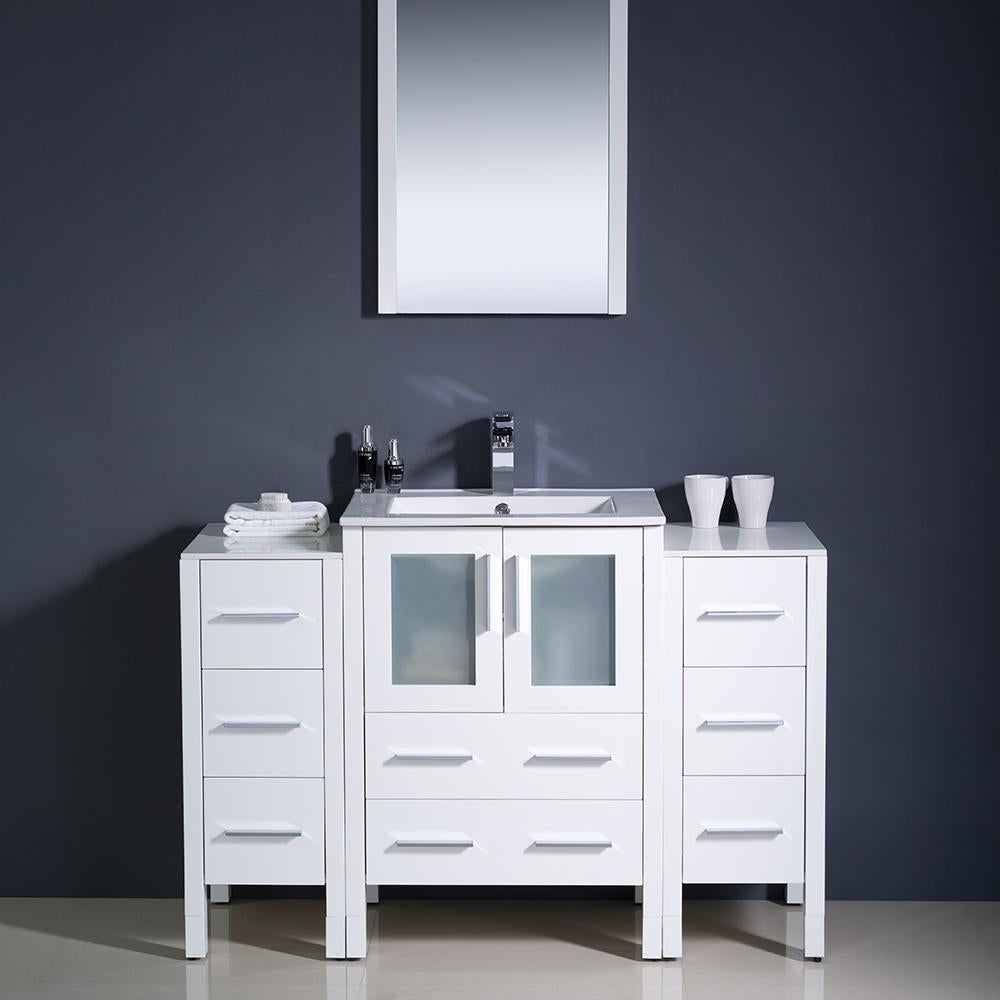Fresca Torino 48" White Modern Bathroom Vanity w/ 2 Side Cabinets & Integrated Sink