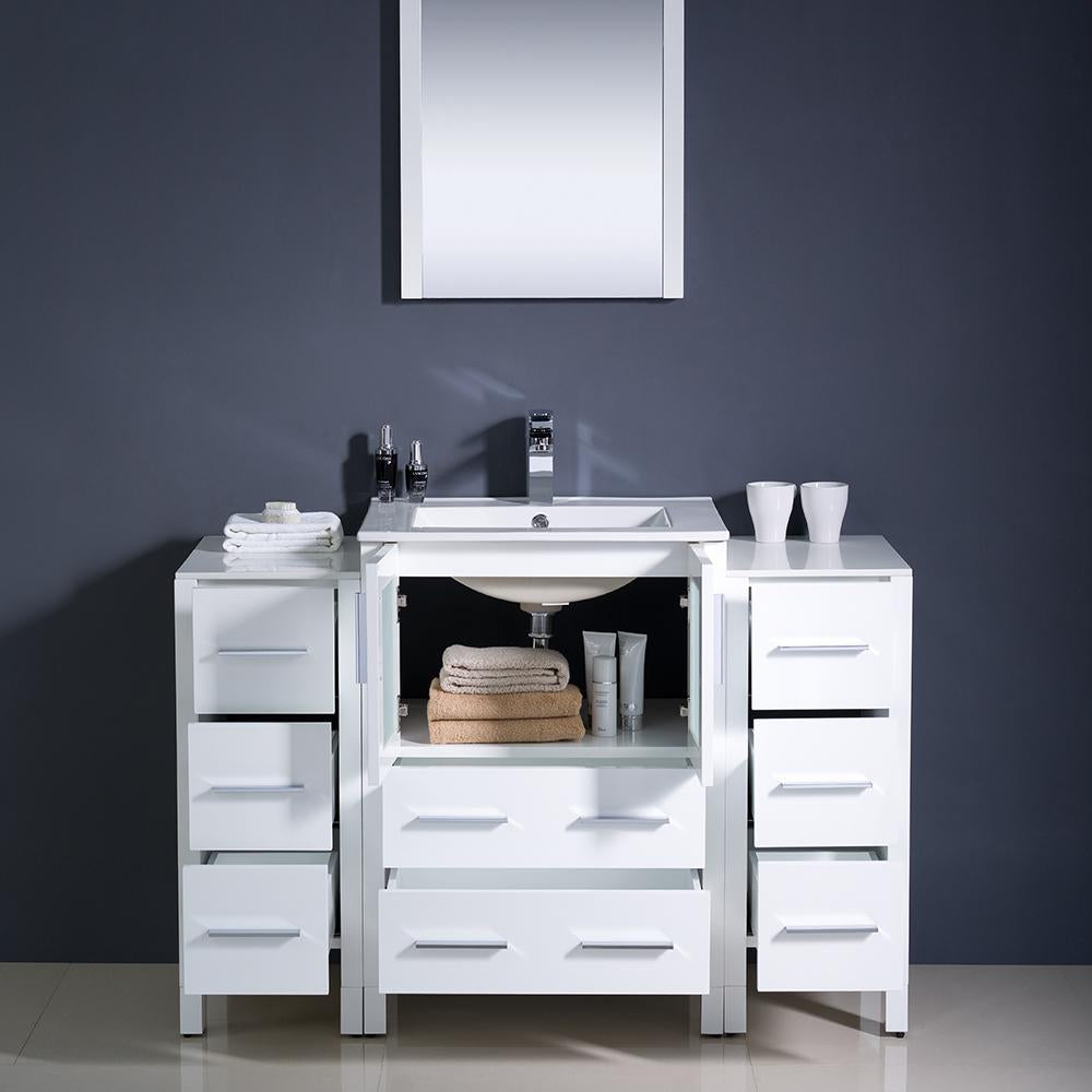 Fresca Torino 48" White Modern Bathroom Vanity w/ 2 Side Cabinets & Integrated Sink