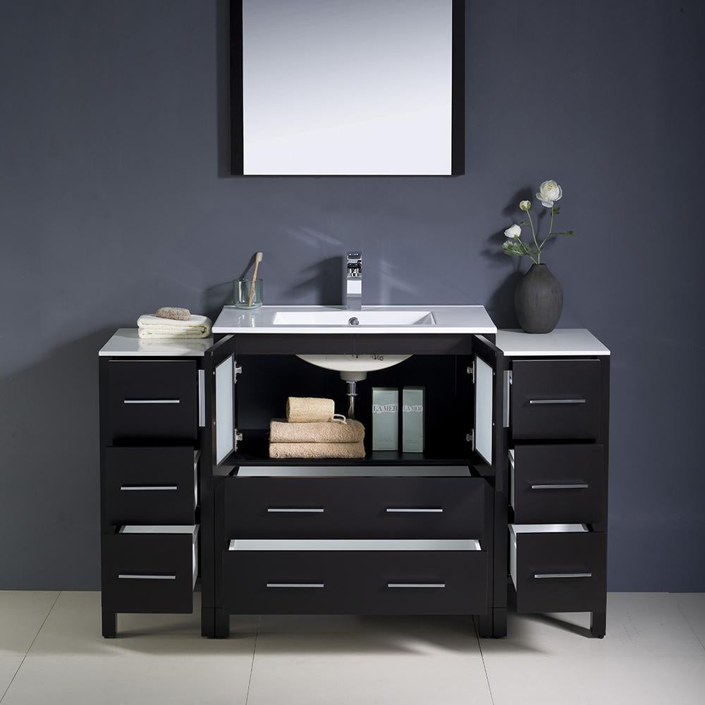 Fresca Torino 54" Espresso Modern Bathroom Vanity w/ 2 Side Cabinets & Integrated Sink