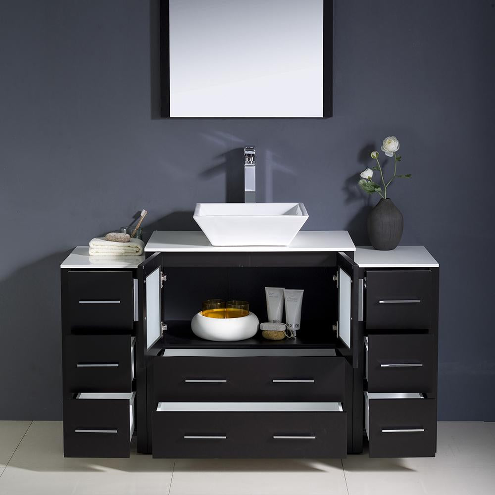 Fresca Torino 54" Espresso Modern Bathroom Vanity w/ 2 Side Cabinets & Vessel Sink