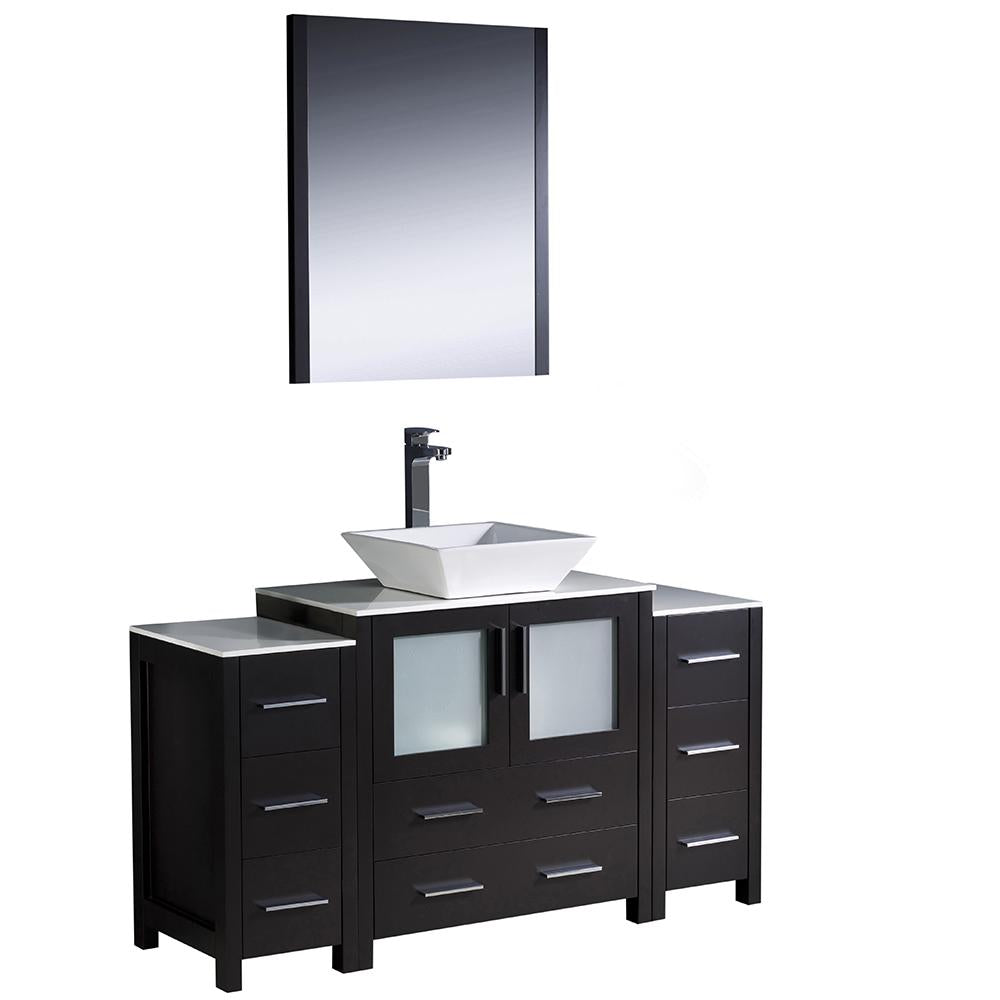 Fresca Torino 54" Espresso Modern Bathroom Vanity w/ 2 Side Cabinets & Vessel Sink