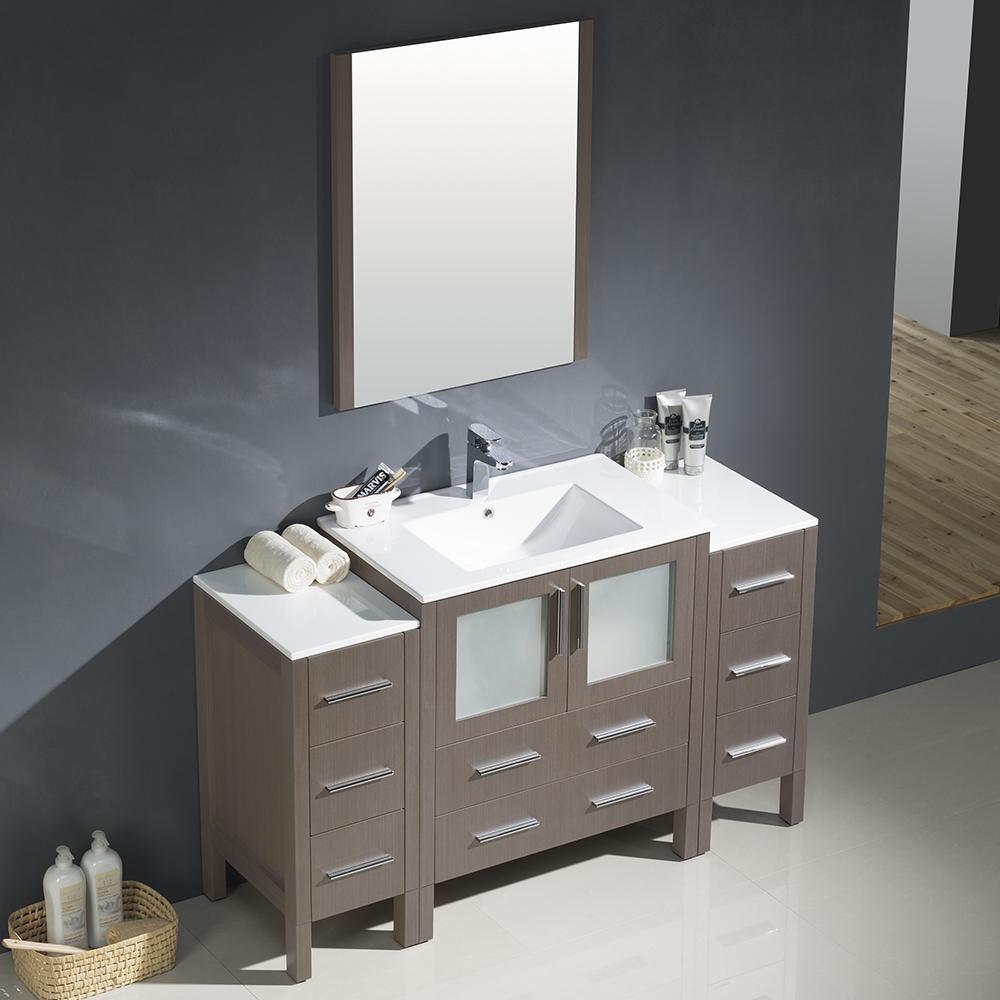 Fresca Torino 54" Gray Oak Modern Bathroom Vanity w/ 2 Side Cabinets & Integrated Sink