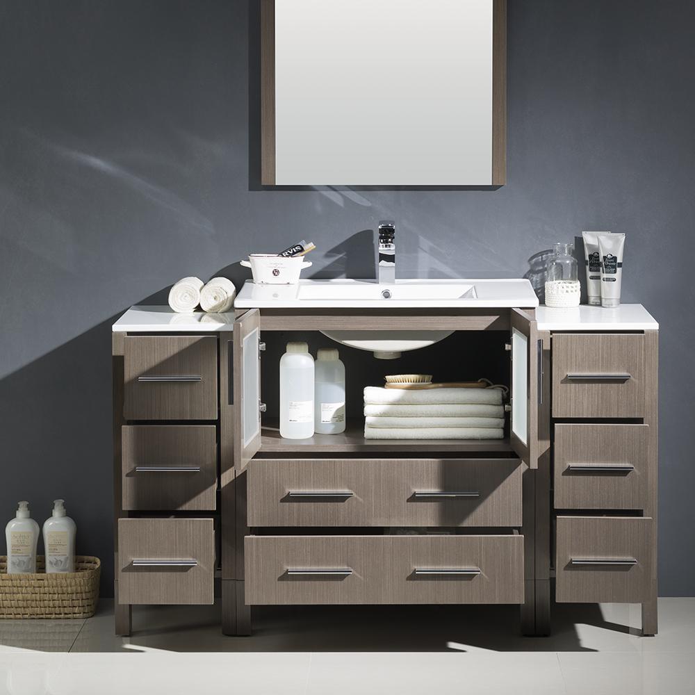 Fresca Torino 54" Gray Oak Modern Bathroom Vanity w/ 2 Side Cabinets & Integrated Sink