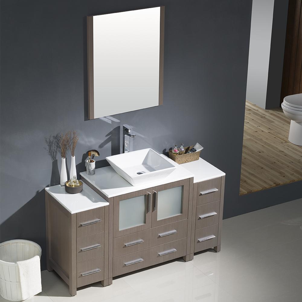 Fresca Torino 54" Gray Oak Modern Bathroom Vanity w/ 2 Side Cabinets & Vessel Sink